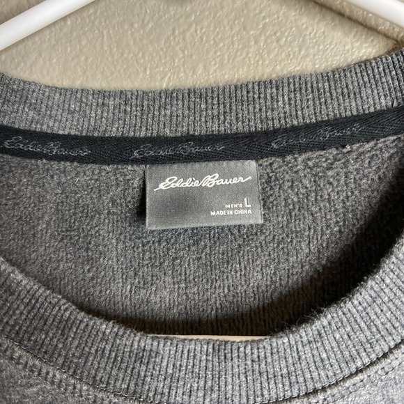 Eddie Bauer Sweater Men L Gray Pullover Crew Neck Long Sleeve 100% Polyester - Picture 2 of 3